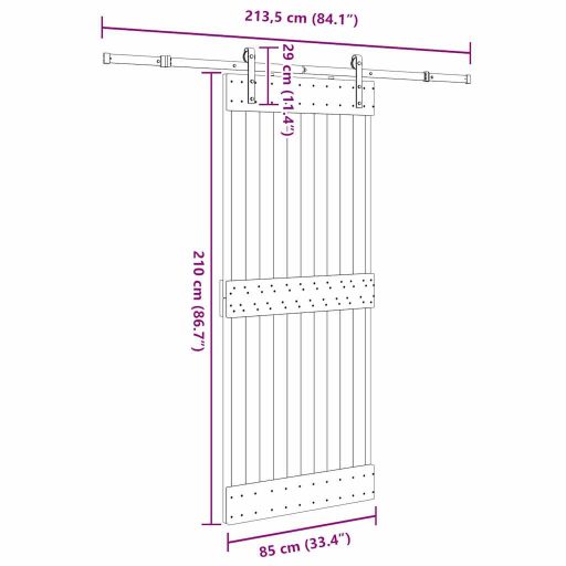 Tömör fenyőfa tolóajtó fémszerelékszettel 85x210 cm