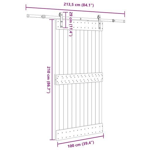 Tömör fenyőfa tolóajtó fémszerelékszettel 100 x 210 cm
