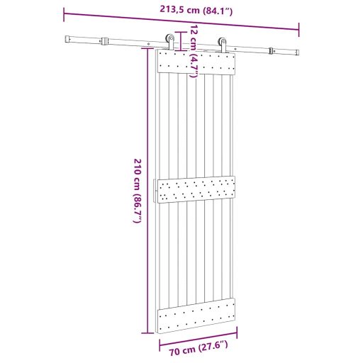 Tömör fenyőfa tolóajtó fémszerelékszettel 70 x 210 cm