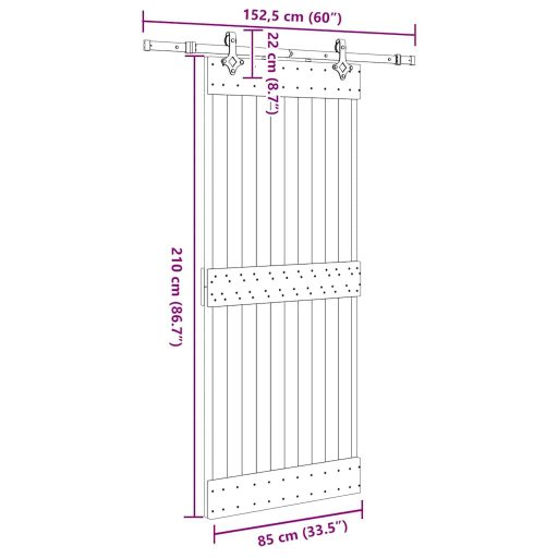 Tömör fenyőfa tolóajtó fémszerelékszettel 85x210 cm