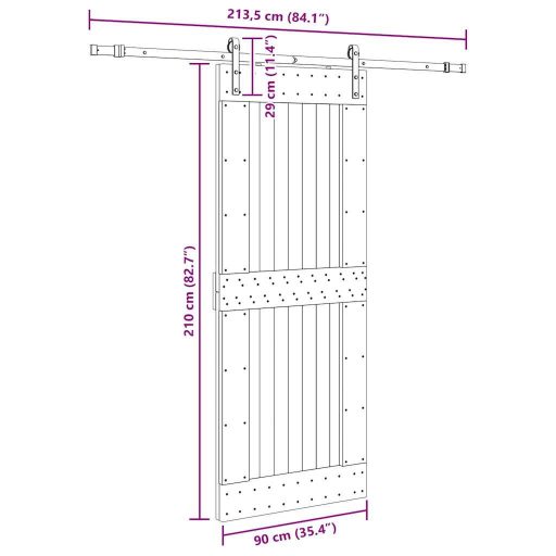 Tömör fenyőfa tolóajtó fémszerelékszettel 90 x 210 cm