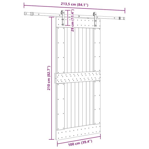 Tömör fenyőfa tolóajtó fémszerelékszettel 100 x 210 cm