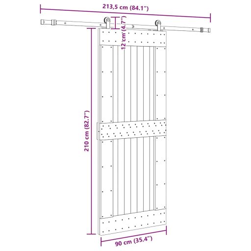 Tömör fenyőfa tolóajtó fémszerelékszettel 90 x 210 cm