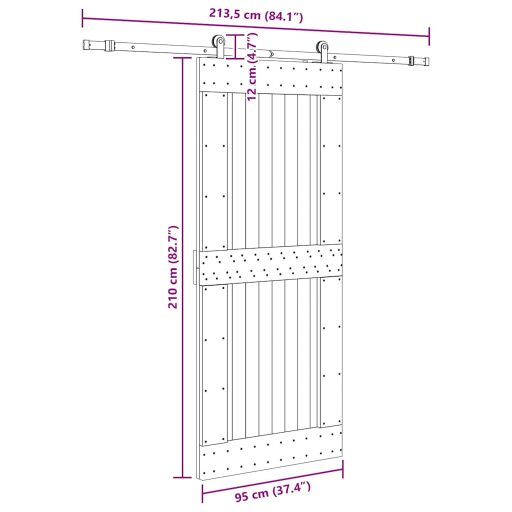 Tömör fenyőfa tolóajtó fémszerelékszettel 95 x 210 cm