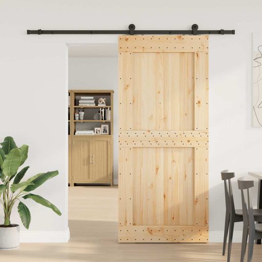 Tömör fenyőfa tolóajtó fémszerelékszettel 100 x 210 cm