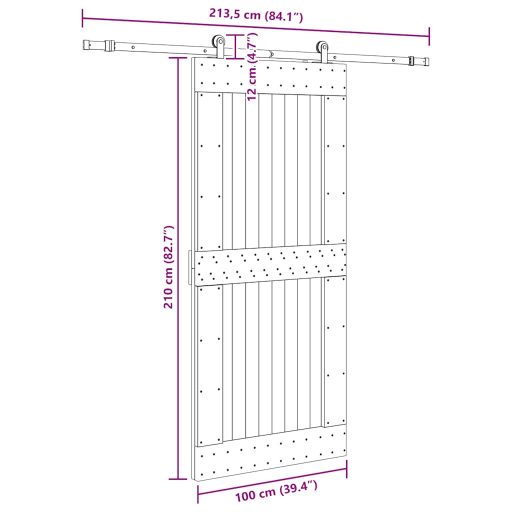 Tömör fenyőfa tolóajtó fémszerelékszettel 100 x 210 cm
