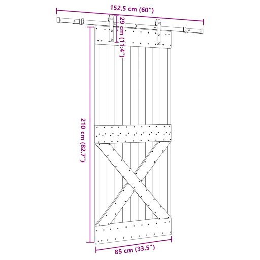 Tömör fenyőfa tolóajtó fémszerelékszettel 85x210 cm