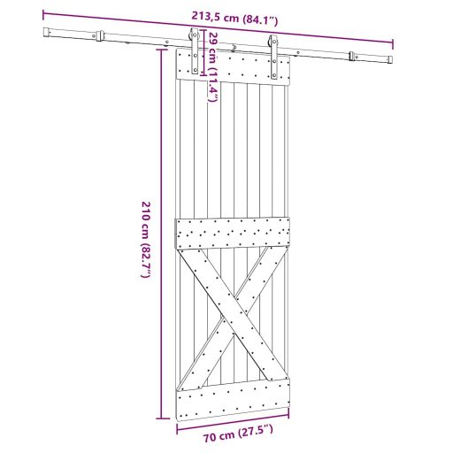 Tömör fenyőfa tolóajtó fémszerelékszettel 70 x 210 cm