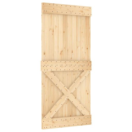 Tömör fenyőfa tolóajtó fémszerelékszettel 95 x 210 cm