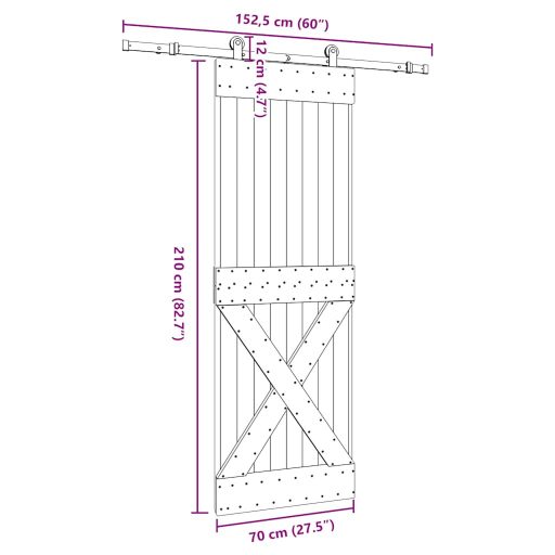 Tömör fenyőfa tolóajtó fémszerelékszettel 70 x 210 cm