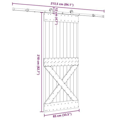Tömör fenyőfa tolóajtó fémszerelékszettel 85x210 cm