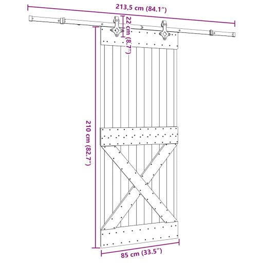 Tömör fenyőfa tolóajtó fémszerelékszettel 85x210 cm