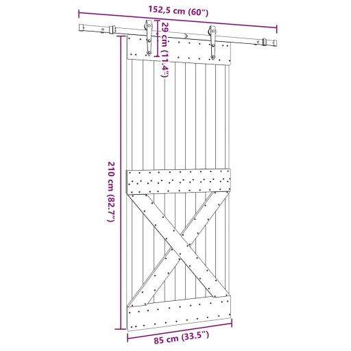 Tömör fenyőfa tolóajtó fémszerelékszettel 85x210 cm