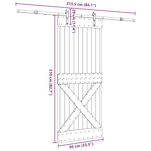 Tömör fenyőfa tolóajtó fémszerelékszettel 85x210 cm