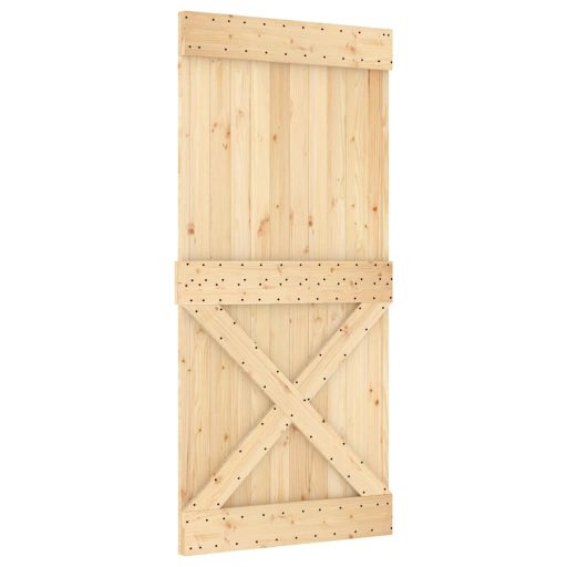 Tömör fenyőfa tolóajtó fémszerelékszettel 95 x 210 cm