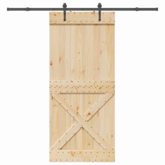   Tömör fenyőfa tolóajtó fémszerelékszettel 100 x 210 cm