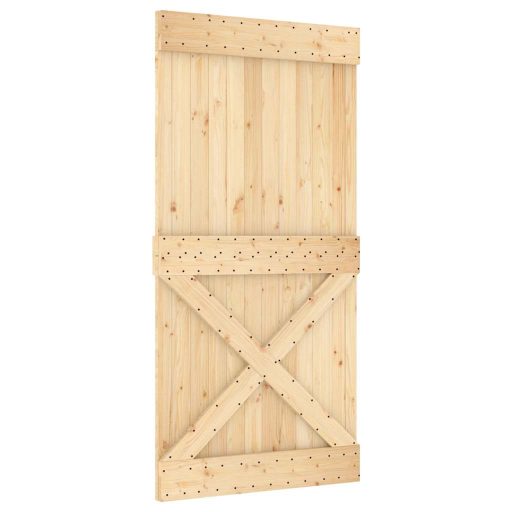 Tömör fenyőfa tolóajtó fémszerelékszettel 100 x 210 cm