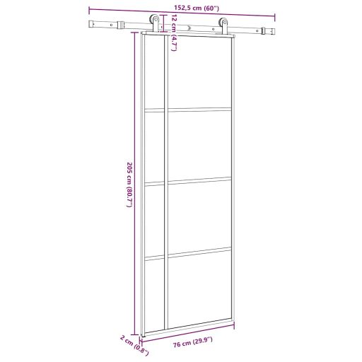ESG üveg és alumínium tolóajtó fémszerelvény-szettel 76x205 cm