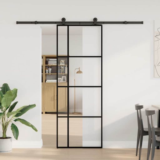 ESG üveg és alumínium tolóajtó fémszerelvény-szettel 76x205 cm