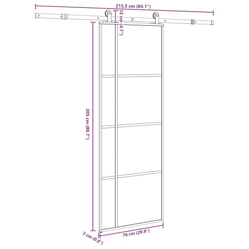 ESG üveg és alumínium tolóajtó fémszerelvény-szettel 76x205 cm
