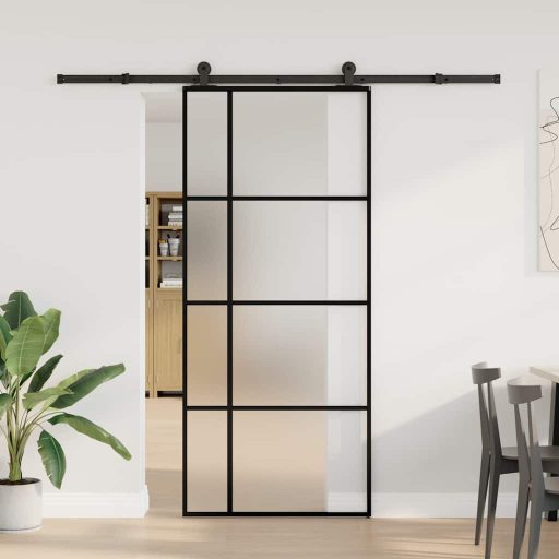ESG üveg és alumínium tolóajtó fémszerelvény-szettel 90x205 cm