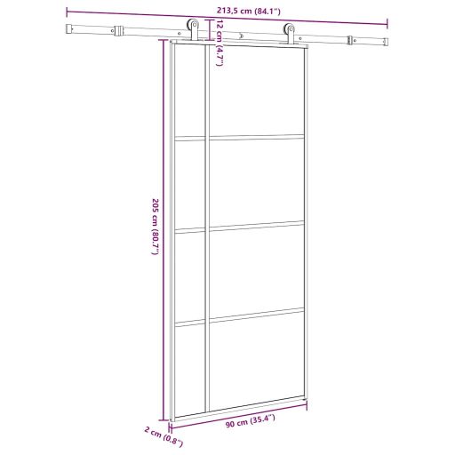 ESG üveg és alumínium tolóajtó fémszerelvény-szettel 90x205 cm