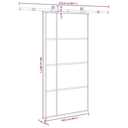 ESG üveg-alumínium tolóajtó fémszerelvény-szettel 102,5x205 cm