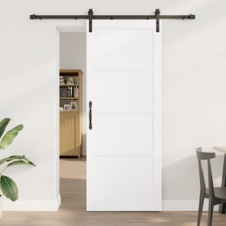   Csúszó ajtó és szerelő készlet Fehér 83x211 cm szilárd fa fenyő