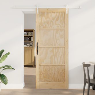   Csúszó Ajtó 2 db Természetes és fehér Tömör fenyőfa 86 x 211 cm