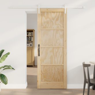   Csúszó Ajtó Felszerelés Készlettel 78x211 cm Masszív Fa Fenyő