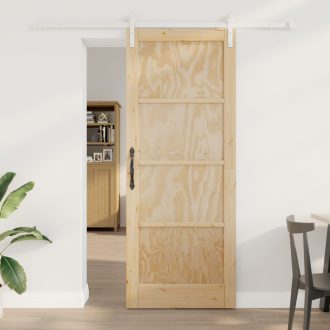   Csúszó Ajtó és Tartozék Készlet 83x211 cm Szilárd Fa Fenyő