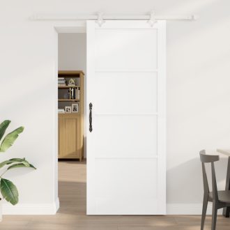   Csúszó Ajtó Felszerelésekkel Szett Fehér 86x211 cm Szilárd Fenyő