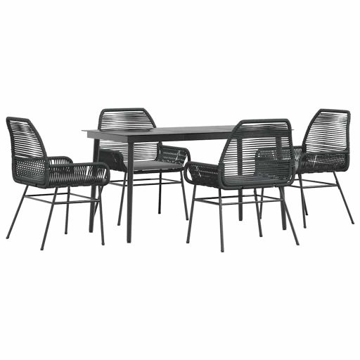 5 részes fekete polyrattan üveg kerti étkezőgarnitúra párnákkal
