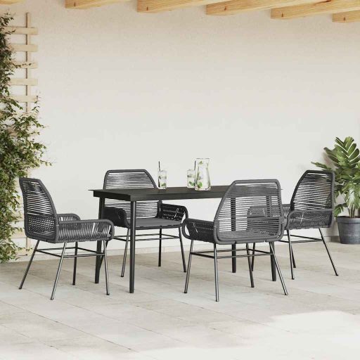 5 részes fekete polyrattan üveg kerti étkezőgarnitúra párnákkal