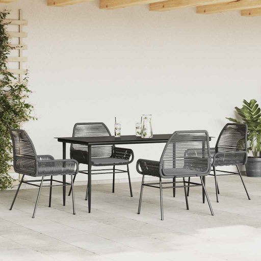 5 részes fekete polyrattan üveg kerti étkezőgarnitúra párnákkal