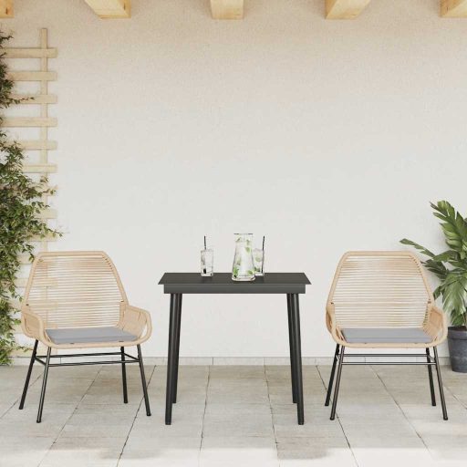 3 észes barna polyrattan üveg kerti étkezőgarnitúra párnával
