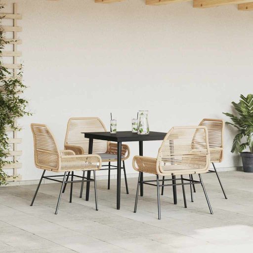 5 észes barna polyrattan üveg kerti étkezőgarnitúra párnával