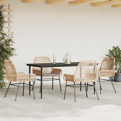 5 észes barna polyrattan üveg kerti étkezőgarnitúra párnával