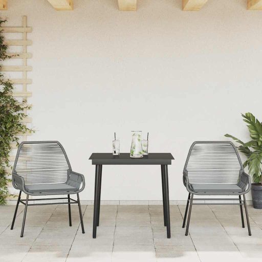 3 részes szürke polyrattan üveg kerti étkezőgarnitúra párnával
