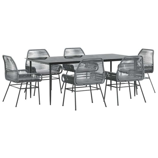 7 részes szürke polyrattan üveg kerti étkezőgarnitúra párnával