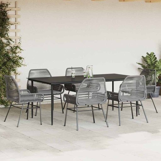 7 részes szürke polyrattan üveg kerti étkezőgarnitúra párnával