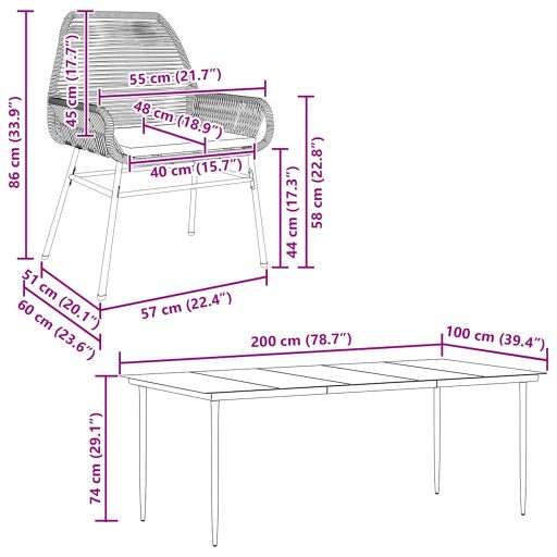 7 részes szürke polyrattan üveg kerti étkezőgarnitúra párnával