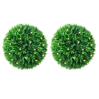   2 db zöld mesterséges boxwood gömbök LED fényekkel 47 cm