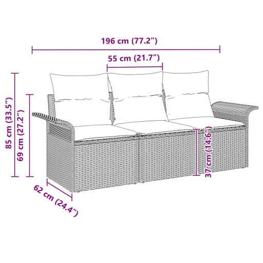 3 darabos Kerti Kanapé Szett Párnákkal - Bézs Poli Rattan