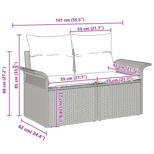 9 részes Kertiszófa szett párnákkal Bézs Poli Rattan Akácia