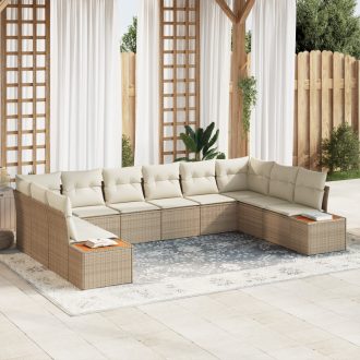   10 Darabos Kerti Kanapé Szett Párnákkal Bézs Poli Rattan Acacia