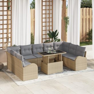 10 darabos Kert Sofa Szett Párnákkal Bézs Polyrattan