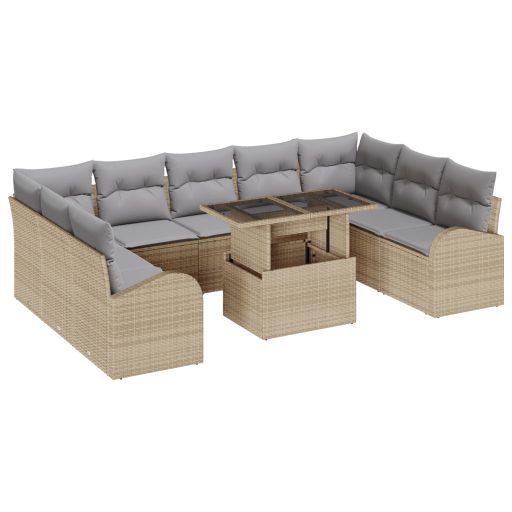 10 darabos Kert Sofa Szett Párnákkal Bézs Polyrattan