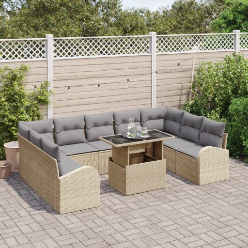 10 darabos Kert Sofa Szett Párnákkal Bézs Polyrattan