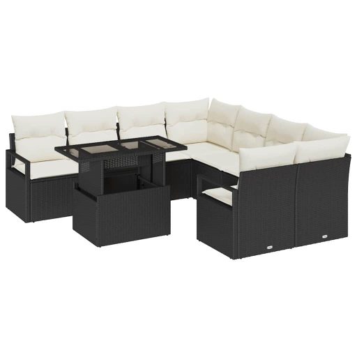 Kerti Kanapé Szett 9 pcs Fekete és krémszínű 100 x 55 x 73 cm